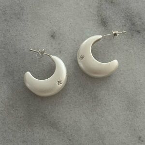 Silver Star Crystal C Shaped Vintage Style Hoop Earrings Brand New